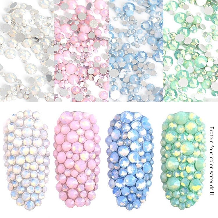 120pcs 3D Mixed Flatback White/Pink Jade Opal Rhinestones DIY Nail Art Crystal
