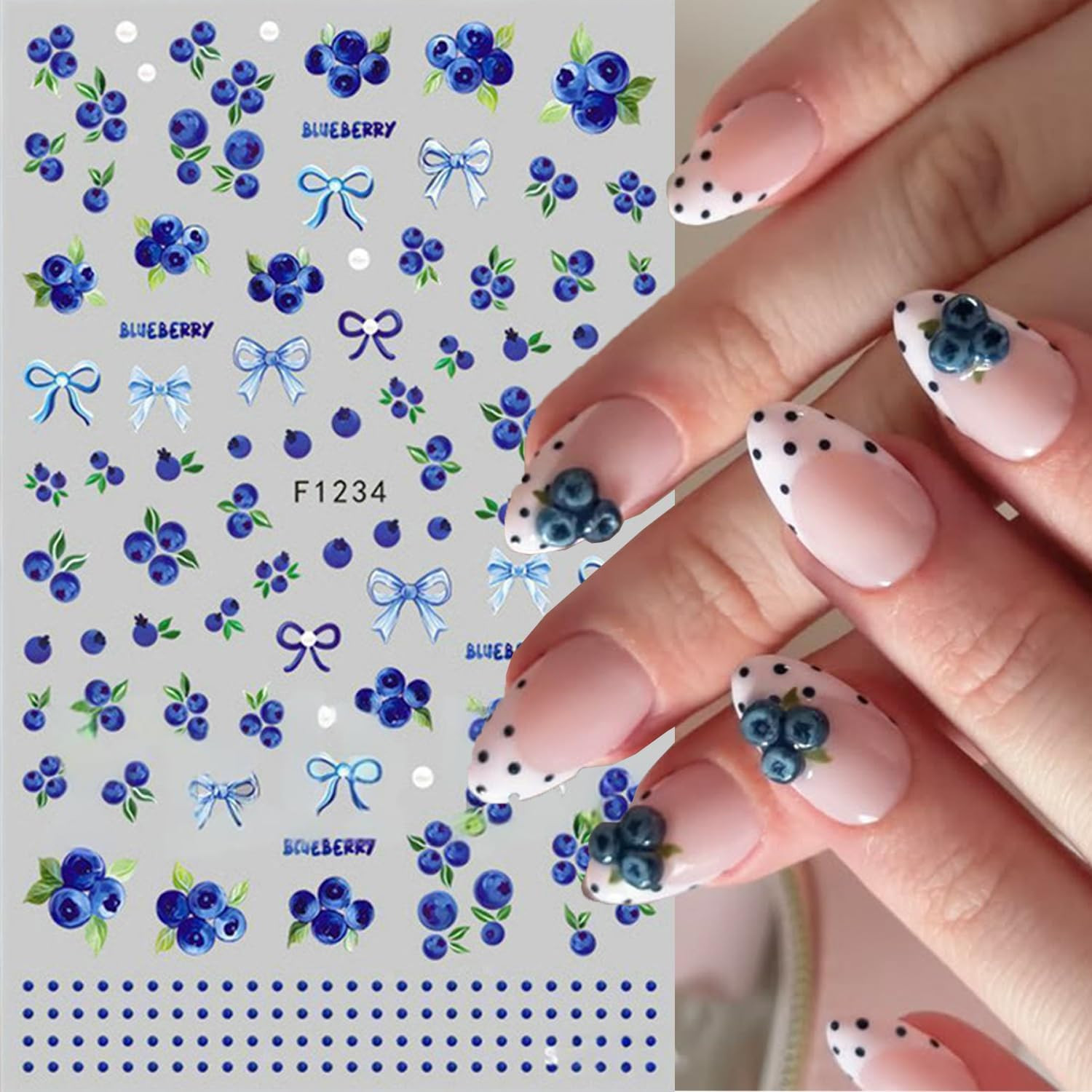 Summer Fruit Nail Art Stickers Strawberry Blueberry Nail Art Decals 3D 6Sheets L