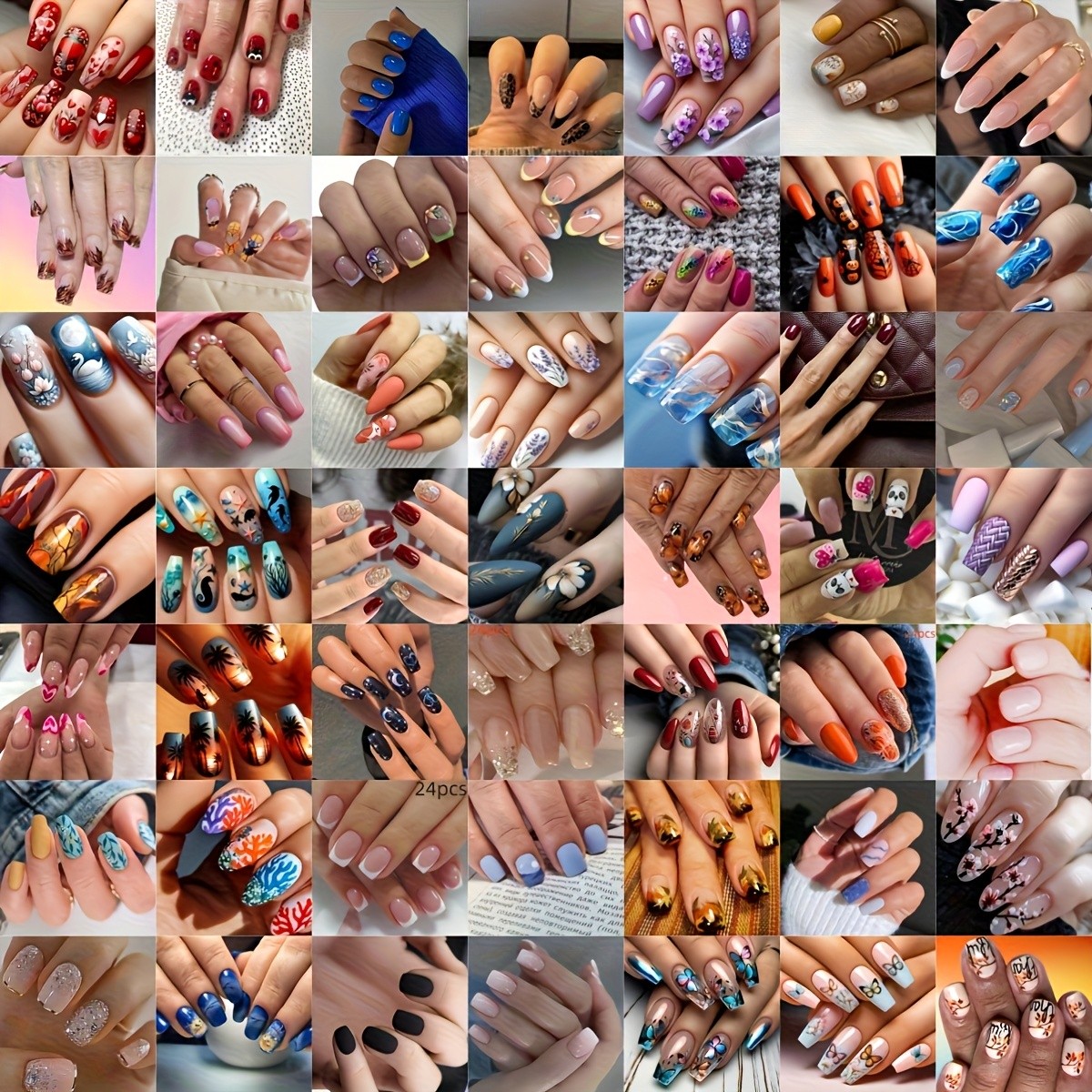 96pcs (4sets) Random Press On Nails Stylish Almond Shape Mixed Color Glossy