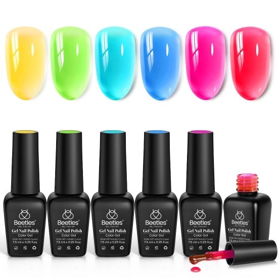 Beetles Neon Gel Nail Polish Set 6 Colors Summer Jelly Pink Red Blue Yellow UV