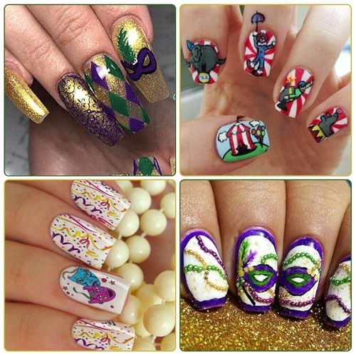 Mardi Gras Nail Art Stickers – 3D Masks, Beads, Fleur-de-Lis, 3D Masks