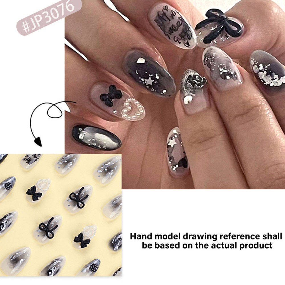 24pcs False Nail for Women Transparent and Black Artificial Nail for Hand Nail