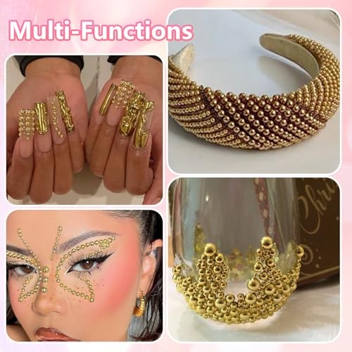 Gold Pearls for Crafting, Flatback Half Round Gold Pearl for Nails, 7 Set-1