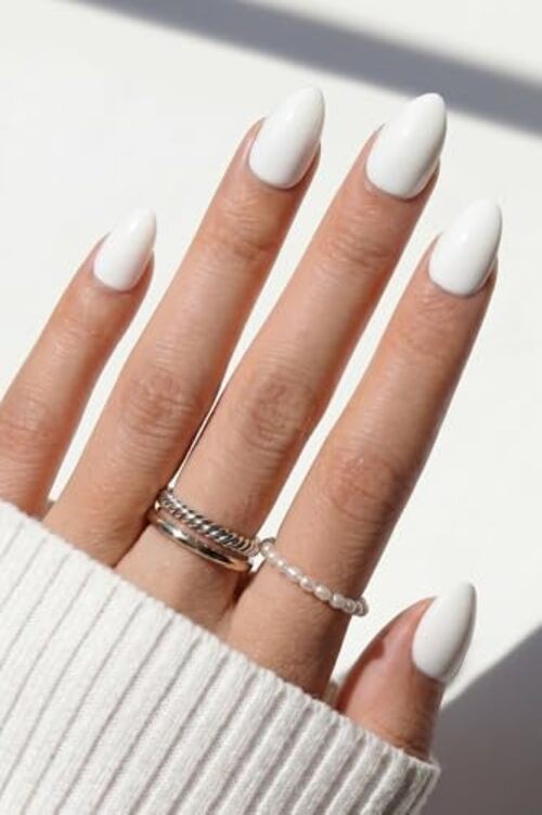 Press On Nails – Short Almond Soft Gel False Nails, Glossy Finish, Reusable