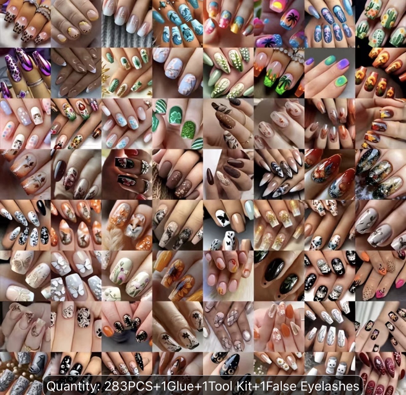 283pcs12bags Almond Press On Nails, Elegant French Style with Rhinestones, Heart