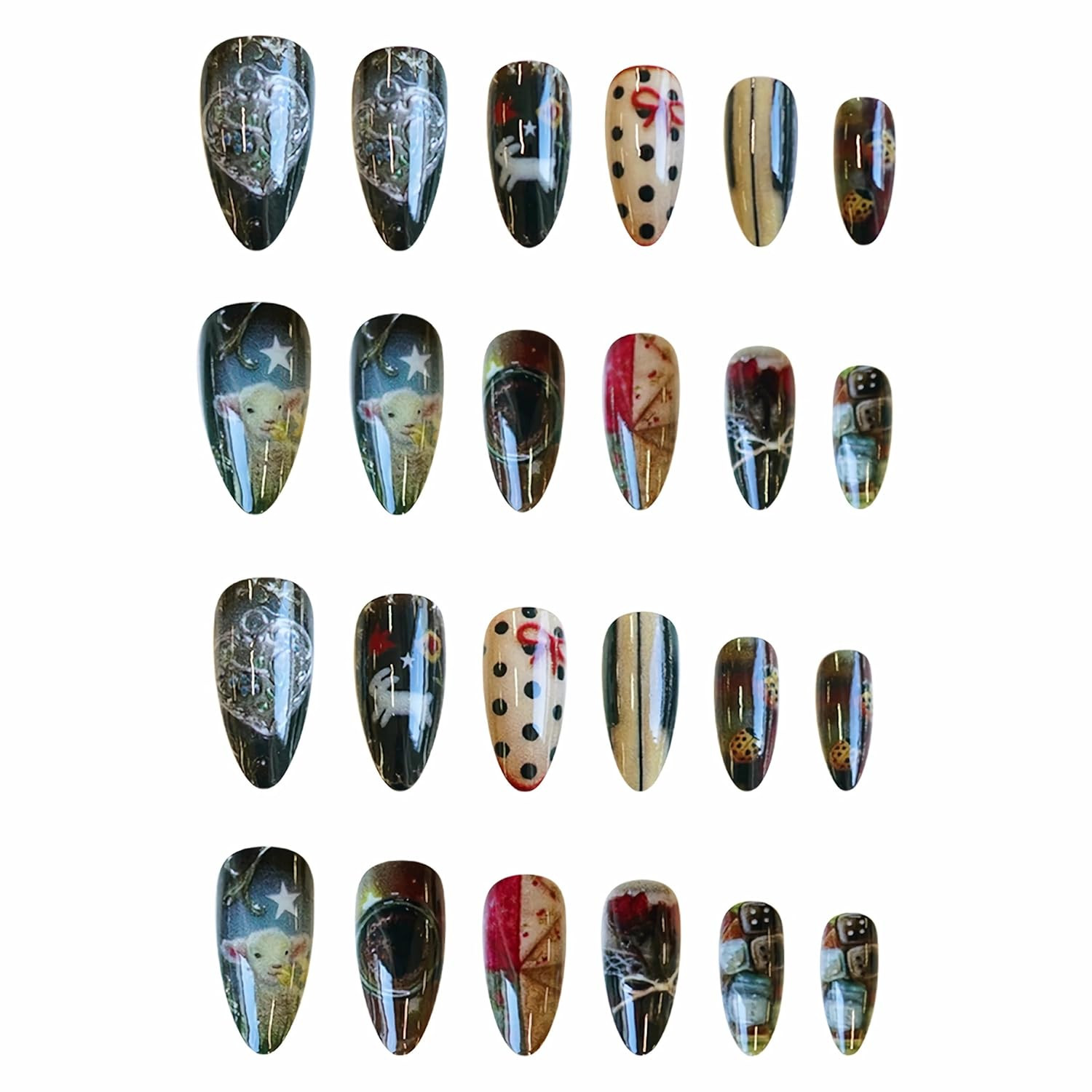 Press on Nails Medium Almond Fake Nails Colorful Anime Glue Ons Design BNX103