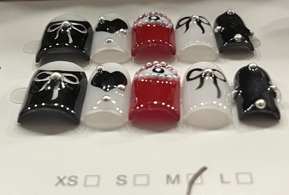 3D Bow Press-On Nails Acrylic Full Set, Square, Medium. SEE DESCRIPTION. ✨
