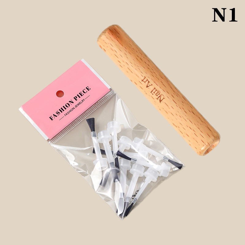Double-Ended Solid Wood Pole With Nail Polish Replacement Plastic Brush
