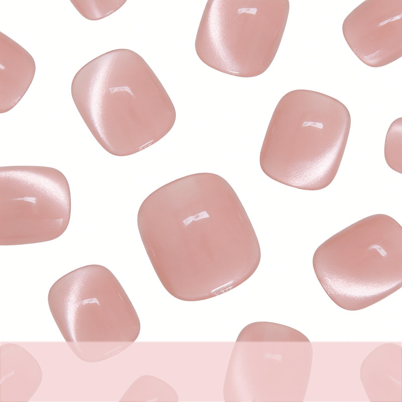 48pcs Short Square Press on Toe Nails, Pink Purple Cat Eye Ombre Glitter Nails
