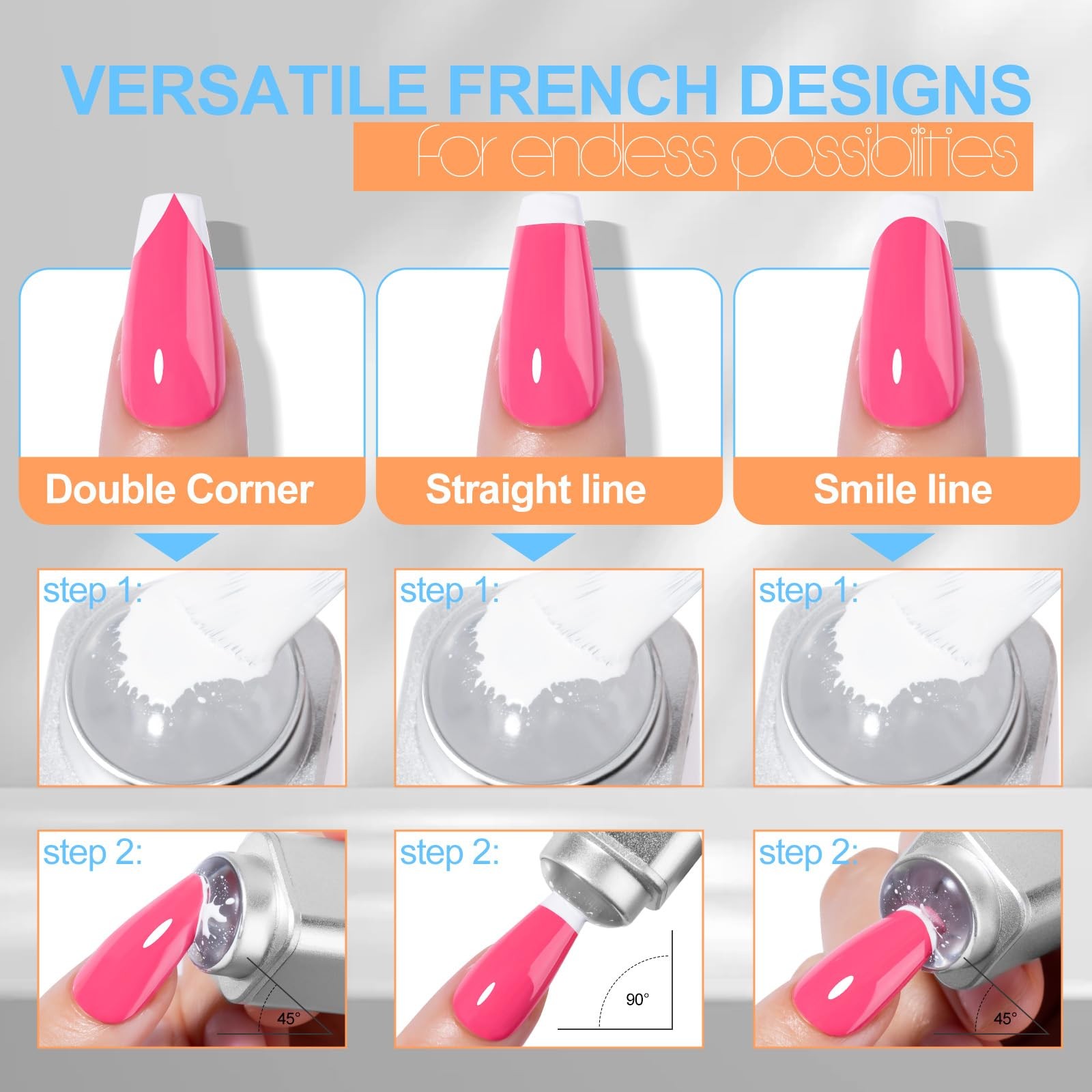 French Tip Nail Stamp, 8 PCS Silicone Nail Art Stamper Head Suitable for Hand…