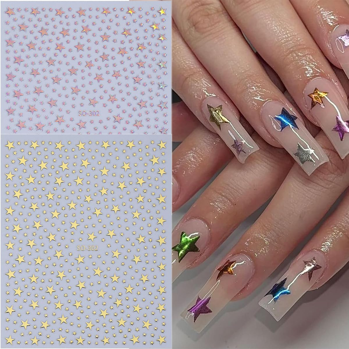 10 Sheets Star Nail Stickers for Nail Art 3D Self-Adhesive Shiny Pentagram Nail