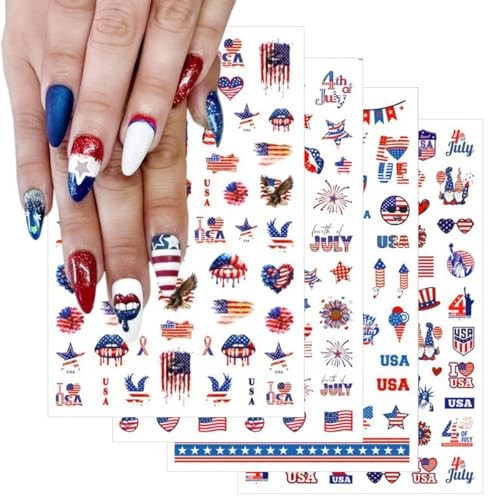 8Sheets 4th of July Nail Art Stickers Independence Day 4th of July Stickers-7