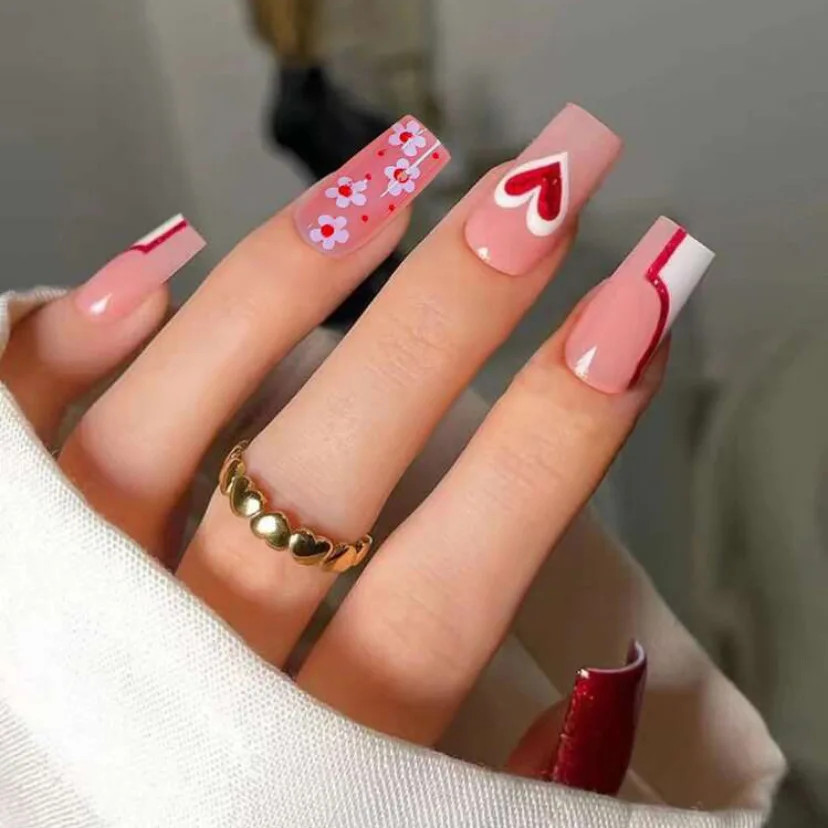 Sweet Love Square Matte Glossy Press On Nails For Women
