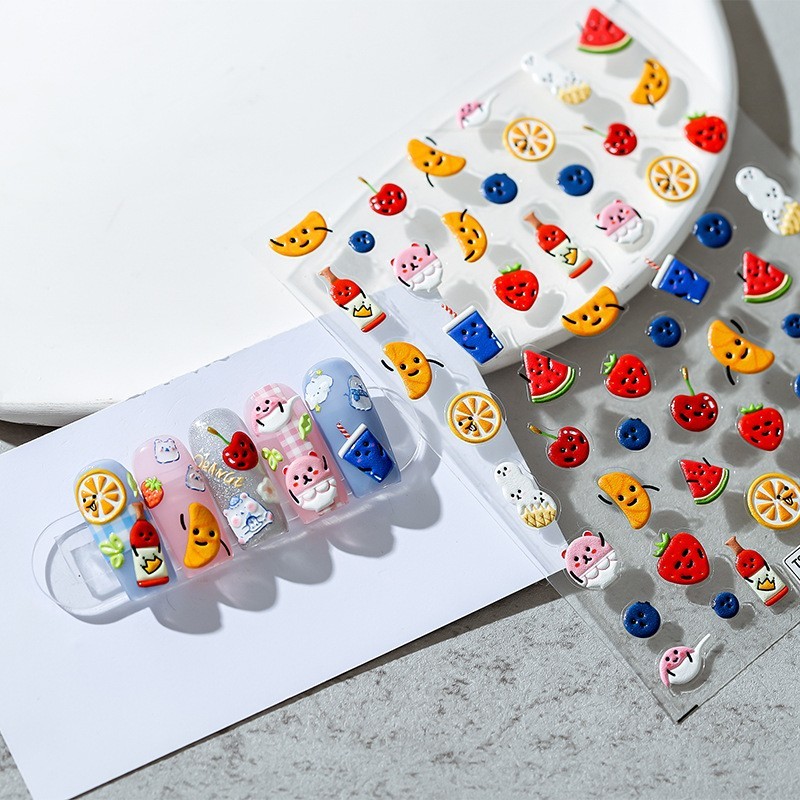 Cartoon Fruit Nail Stickers – Strawberry, Watermelon, Orange Designs (45)