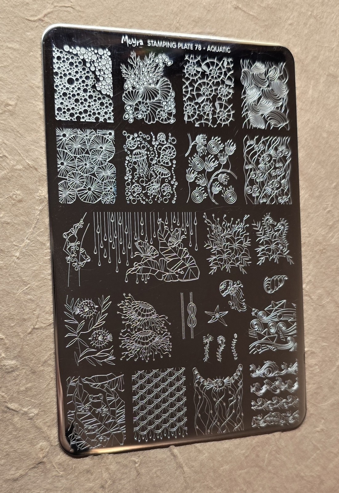 Moyra Aquatic Nail Stamp Plate Icen Sea Life Jellyfish Boats Waves Coral Reef