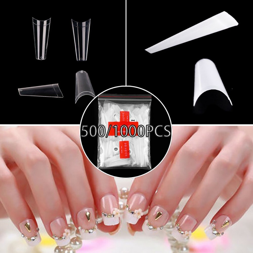 500/1000Pcs Half Cover Acrylic Gel Tip UV Gel Flat French Coffin False Nail Tips