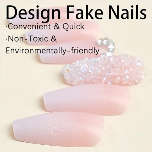Pink Press on Nails Long Square Coffin Fake Nails Pink White 3-Pink Gradient
