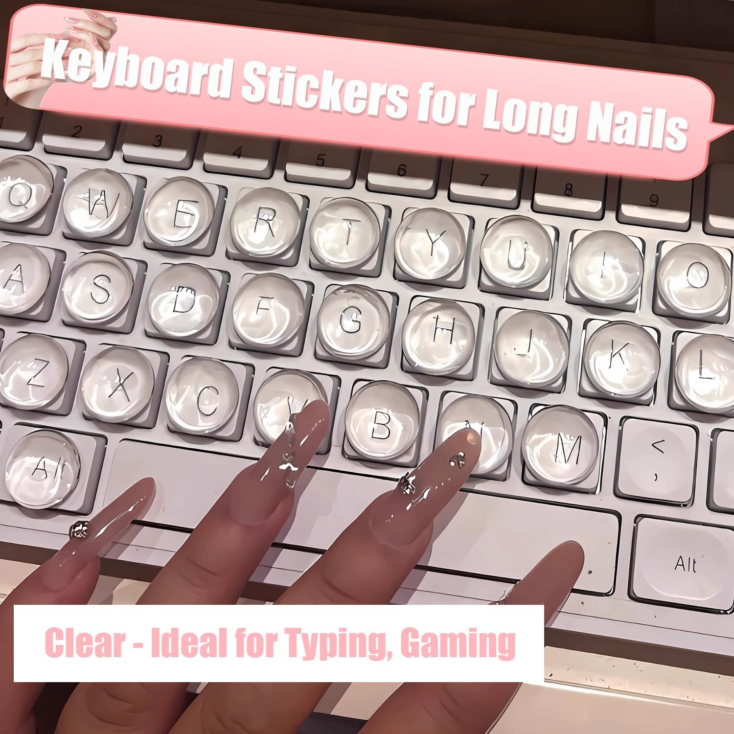 Keyboard Bubbles for Long Nails, 120pcs Raised Keyboard Stickers for Women