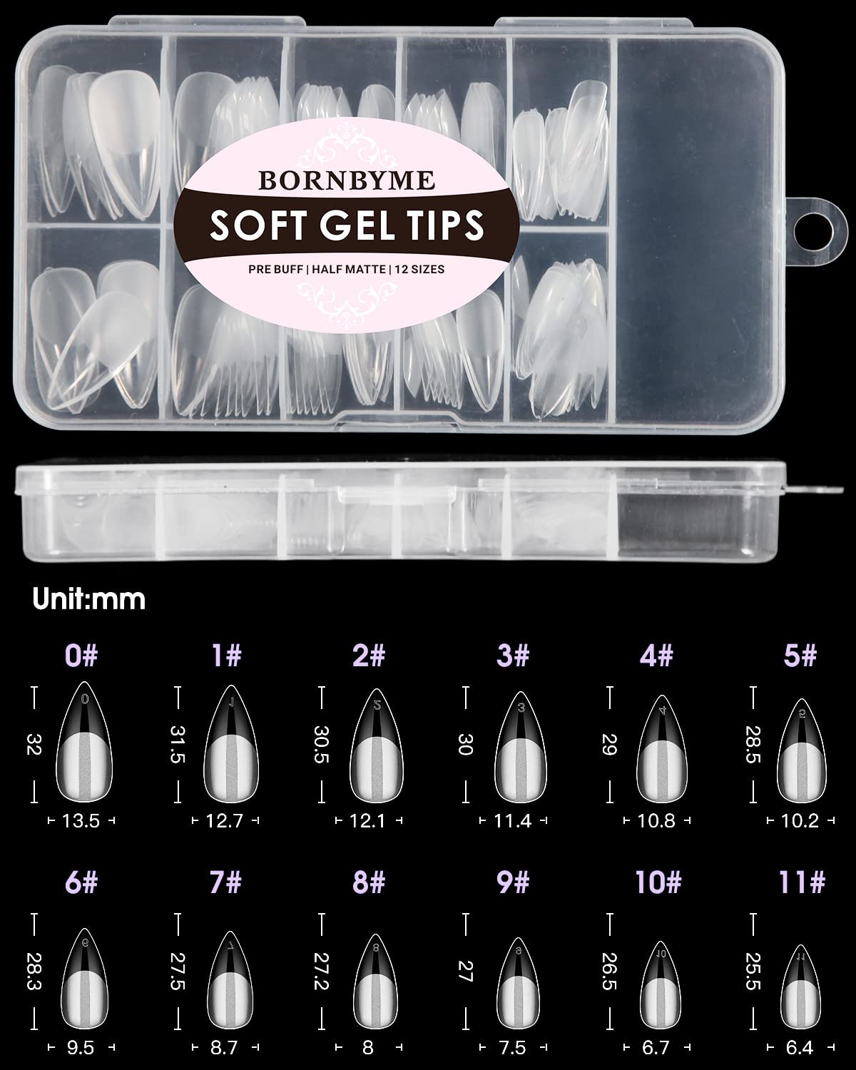 Soft Gel Nail Tips Medium Stiletto, 120PCS Pre Buff Full Cover Shaped Nail Exten