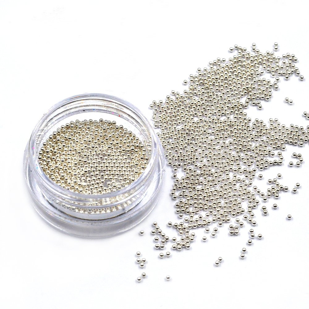 2Pcs Gold Silver Mini Metallic Caviar Nail Beads for 3D Metal Nail Ball Decorati