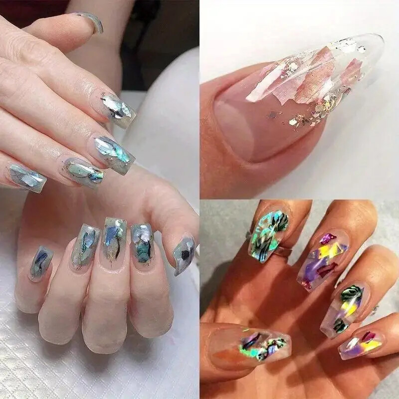 12 Grid Box – Irregular Iridescent Shell Slices Nail Art Shell Piece Painting