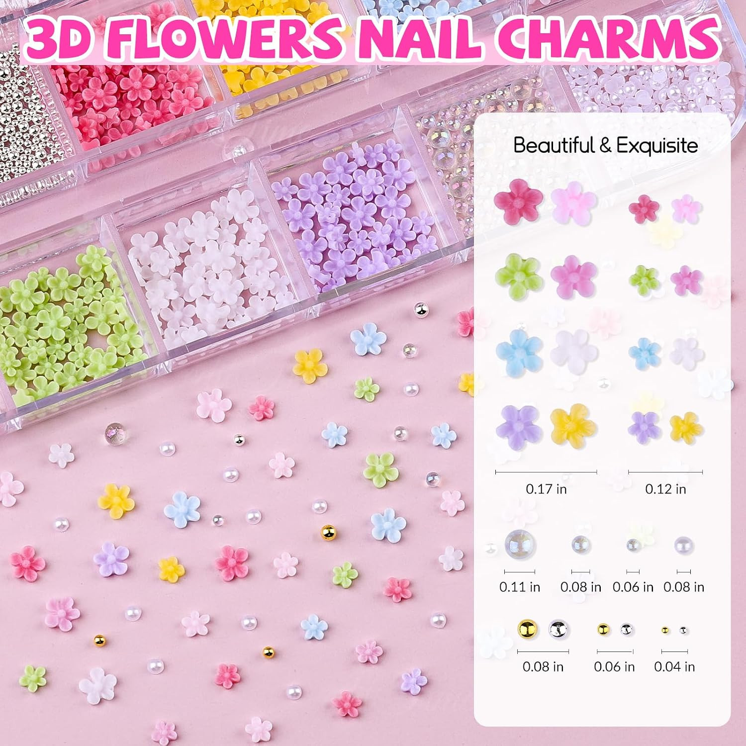 3D Flower Nail Charms, 2 Boxes 3D Flower Petals Nail Art Charms and Gems Cute Co