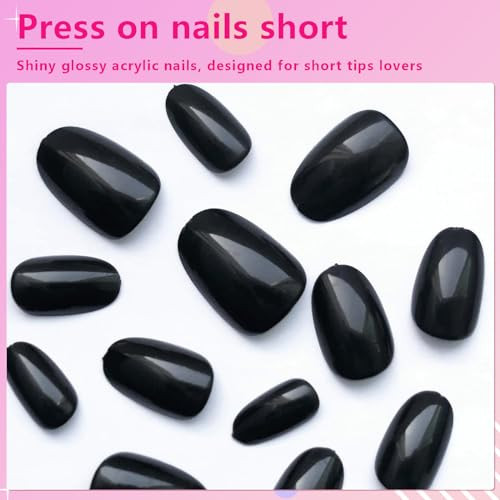 Oval Press on Nails Short Fake Nails, 240pcs Black Nails Press on Almond