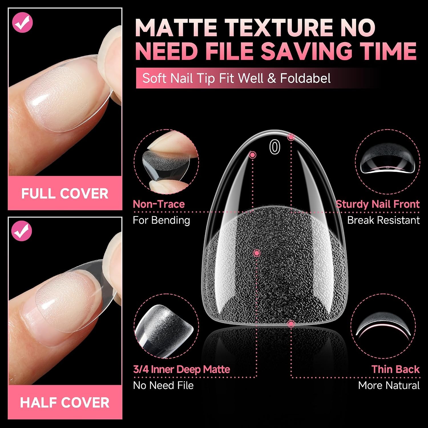 Extra Short Almond Nail Tips 12 Sizes Matte Gel Nail Tips 120Pcs | Pre-etched