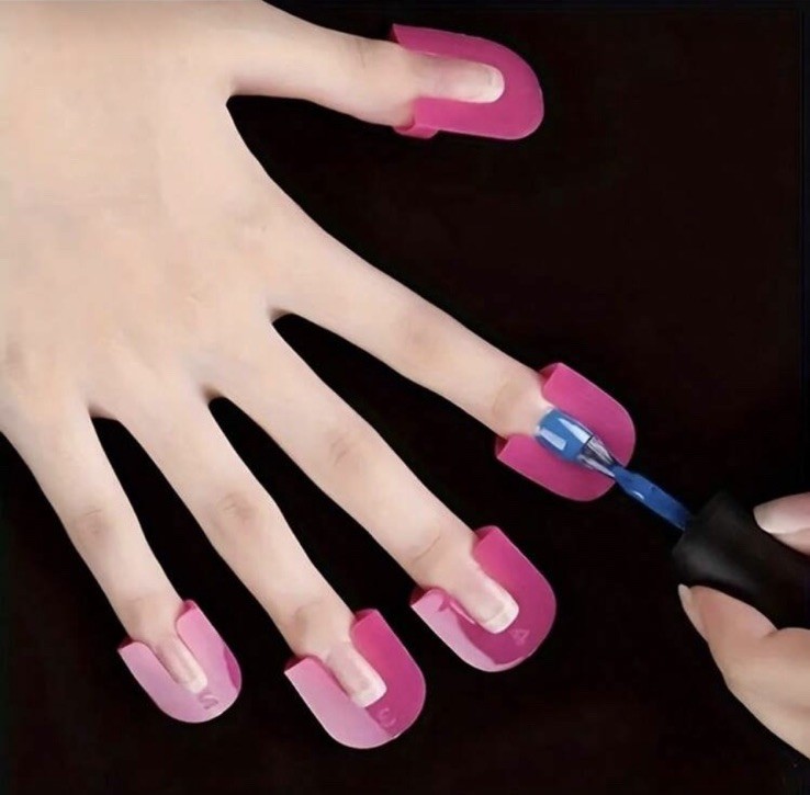 Pink Manicure Tool Set Shiny Plastic Nail Art French Tips Reusable