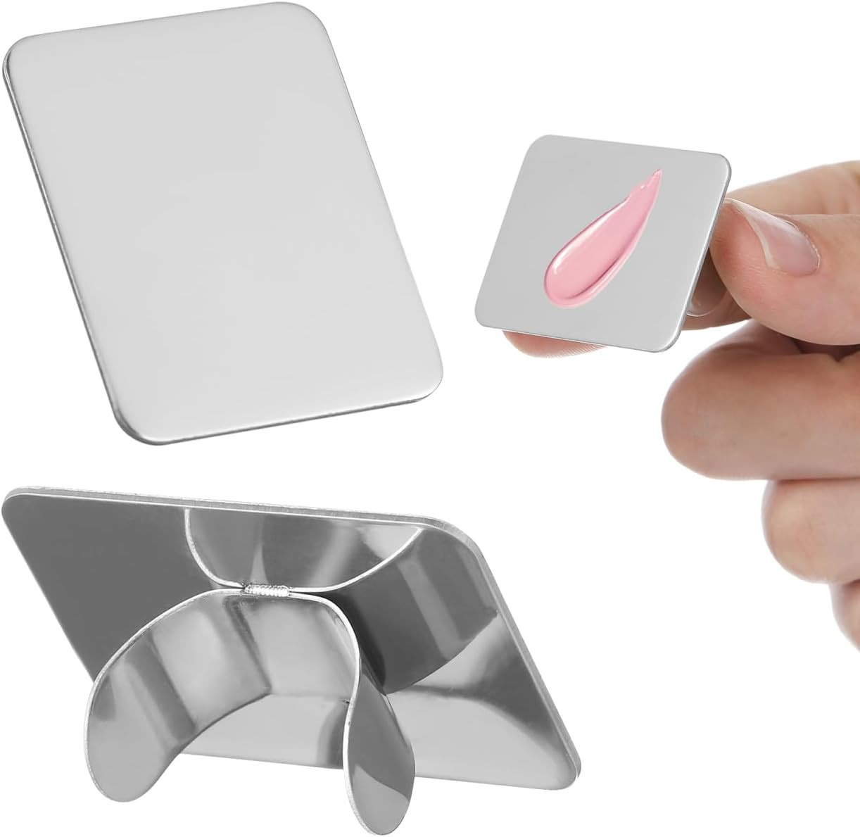 2 Pcs Nail Art Palette Ring Stainless Steel Finger Palette for Color Mixing Mani