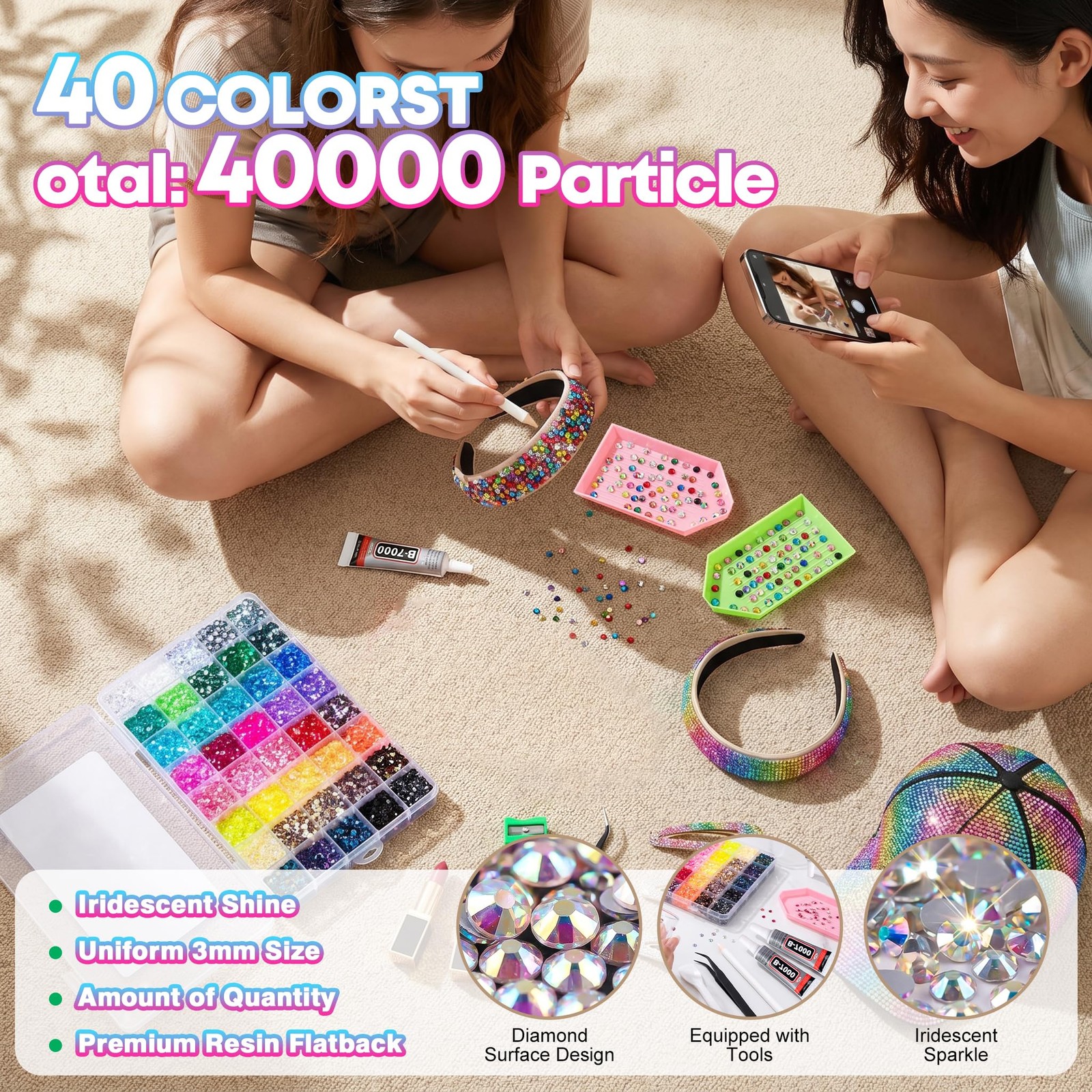 Bedazzling Kit, 40000Pcs 40 Colors 3mm Jelly Resin Flatback Rhinestones with …