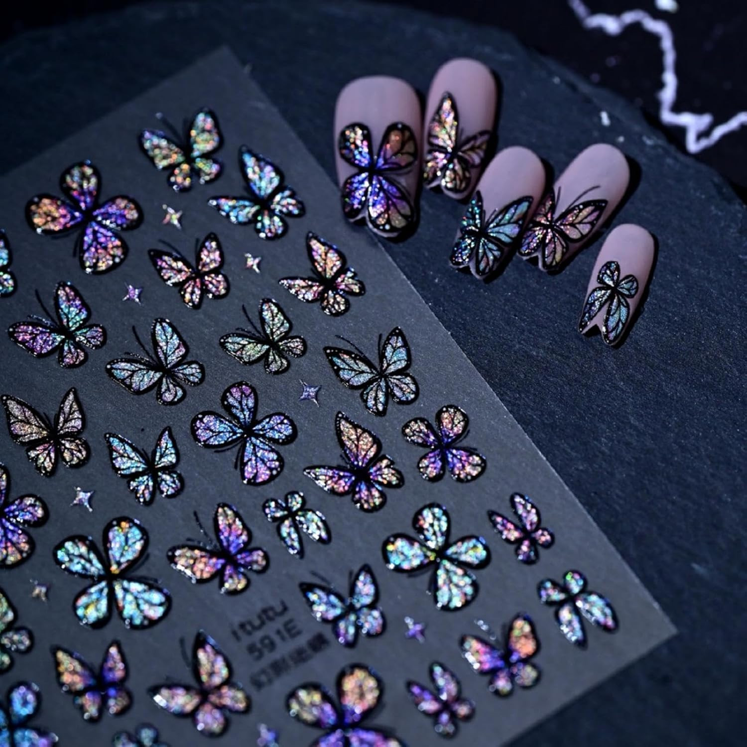 Flower Nail Stickers Floral Daisy Nail Decals 5D Embossed Blue Yellow Nail Desig