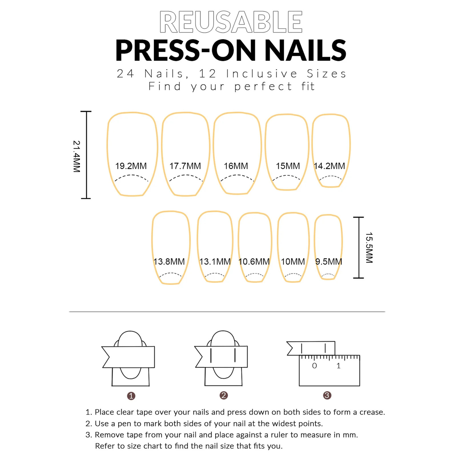 24pcs Spring White Flower Blue French Square Press On Nails