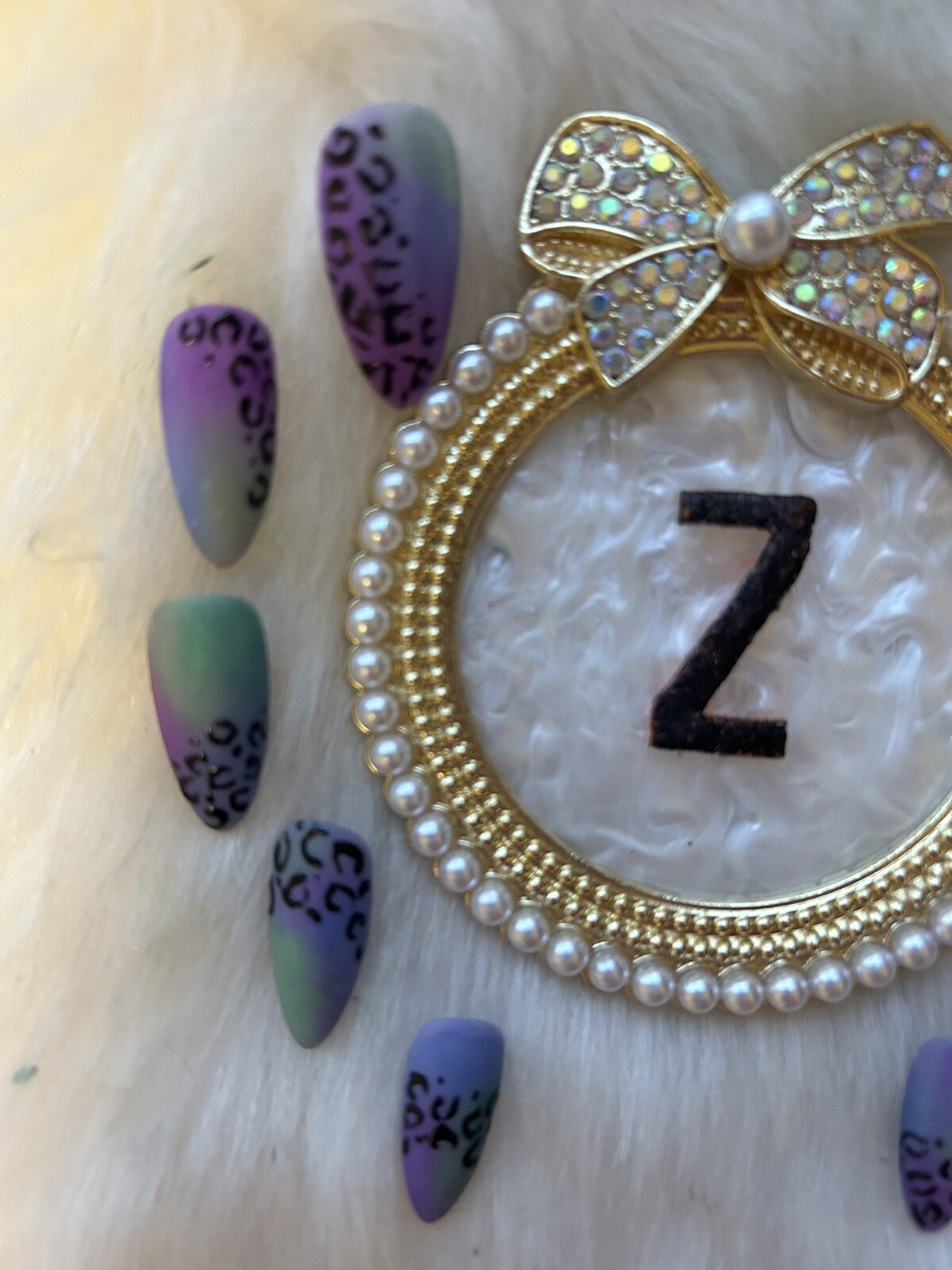 Z NAILZ! Set Of 10 Green, Blue, Purple Animal Matte L Almond Press on Nails