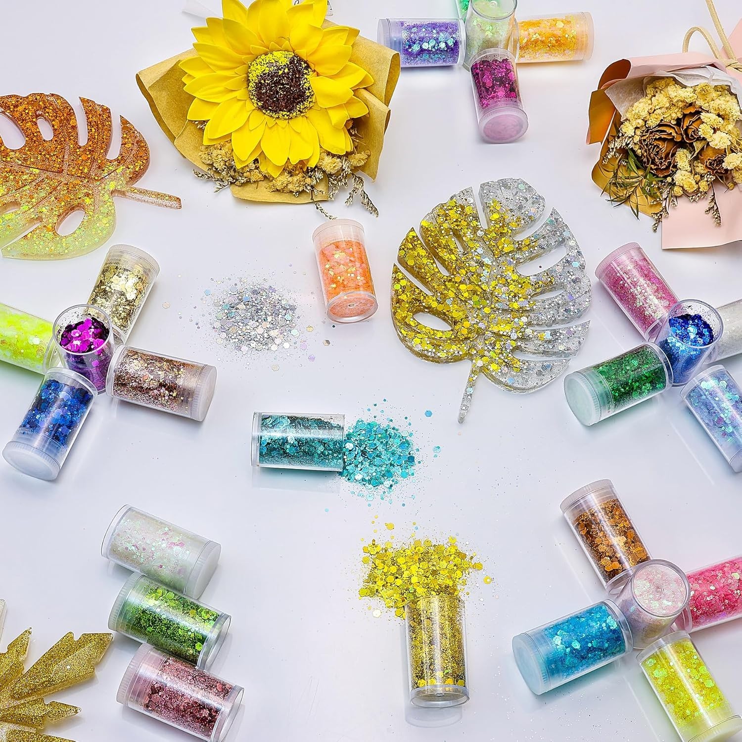 45 Holographic Chunky Sequins and Fine Powder Glitter Mix, Iridescent Glitter