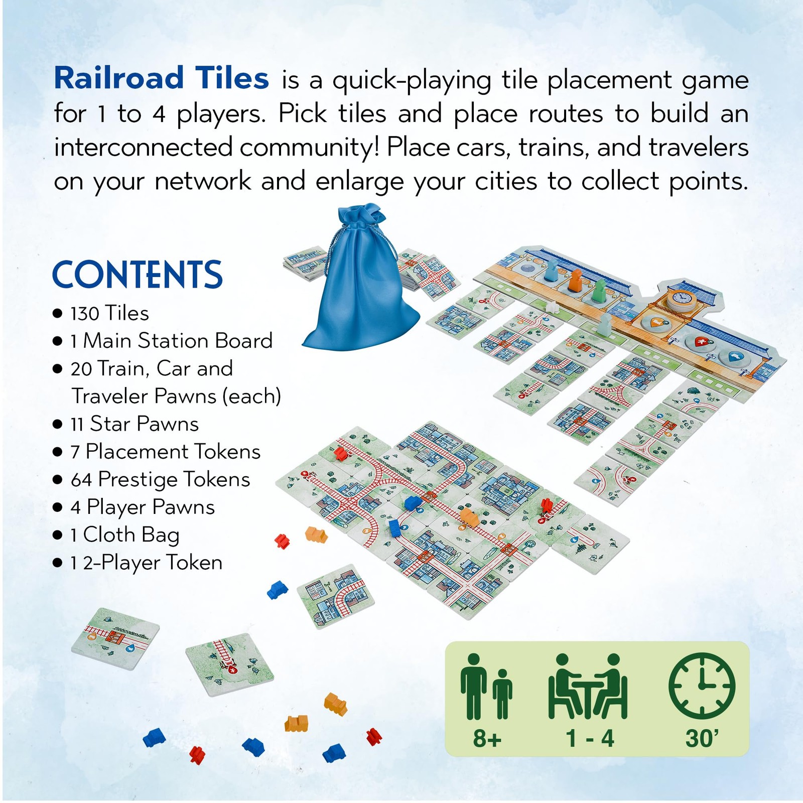 Railroad Tiles Board Game – Network-Building Tile-Laying Game, Family Small