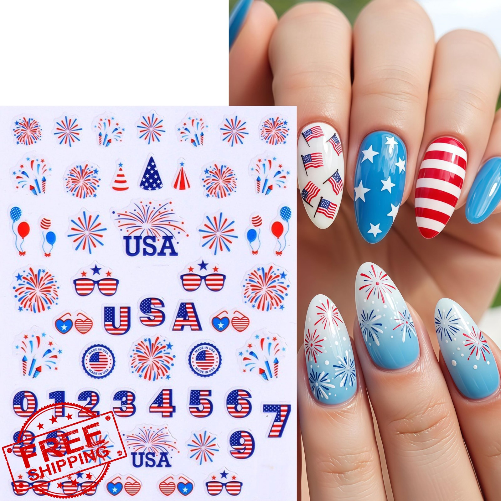 CnSybaris 4th July Nail Stickers flag fireworks