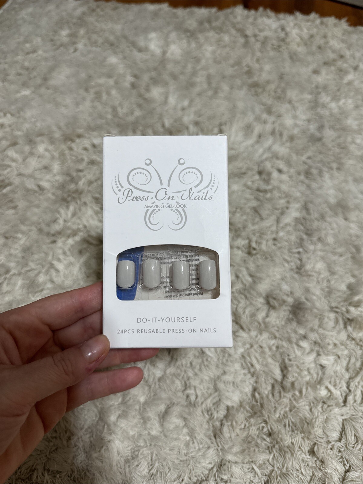 Press On Nail Set Gray Short Square New Gel Like Look