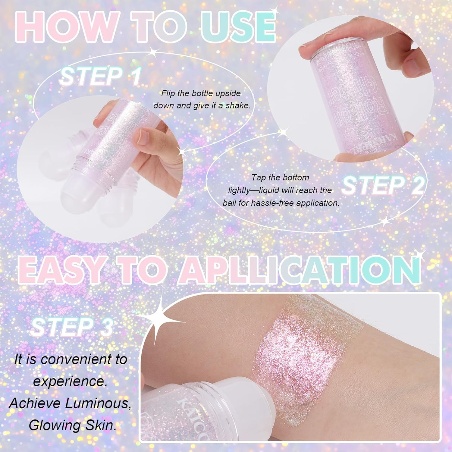 Roll-On Holographic Body Glitter Gel for Women, Sparkle Chunky Glitter Makeup fo