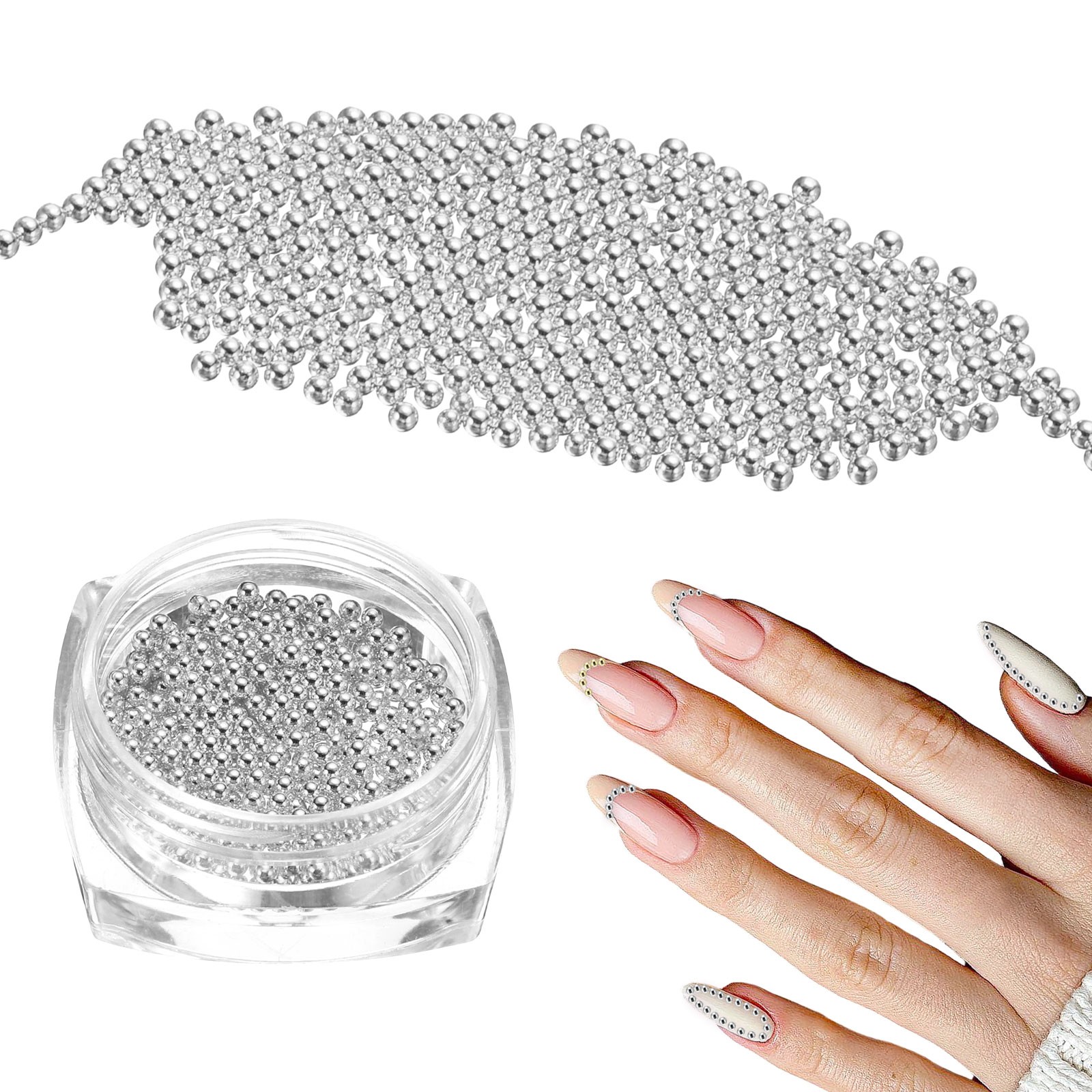 Nail Art Beads 0.06″ Mini Metal Caviar Nails Beads Ball for DIY Craft, Silver