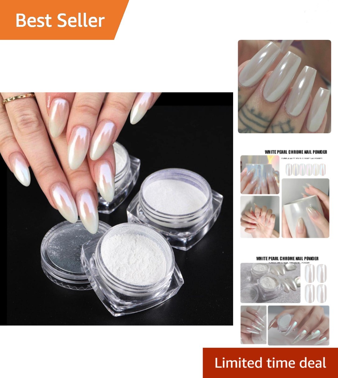 2 Boxes of White Pearl Chrome Nail Powder – Aurora Magic for Dazzling Manicures