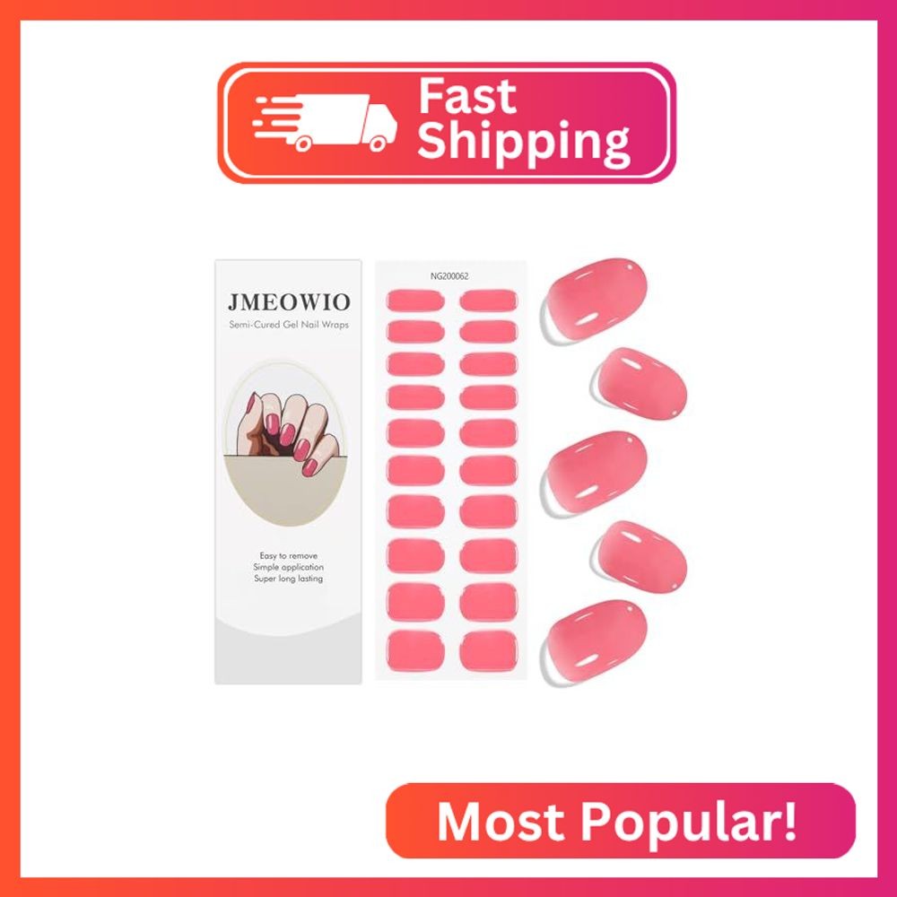 JMEOWIO Semi Cured Gel Strips Nail Art Sticker Wrap Orange Pink