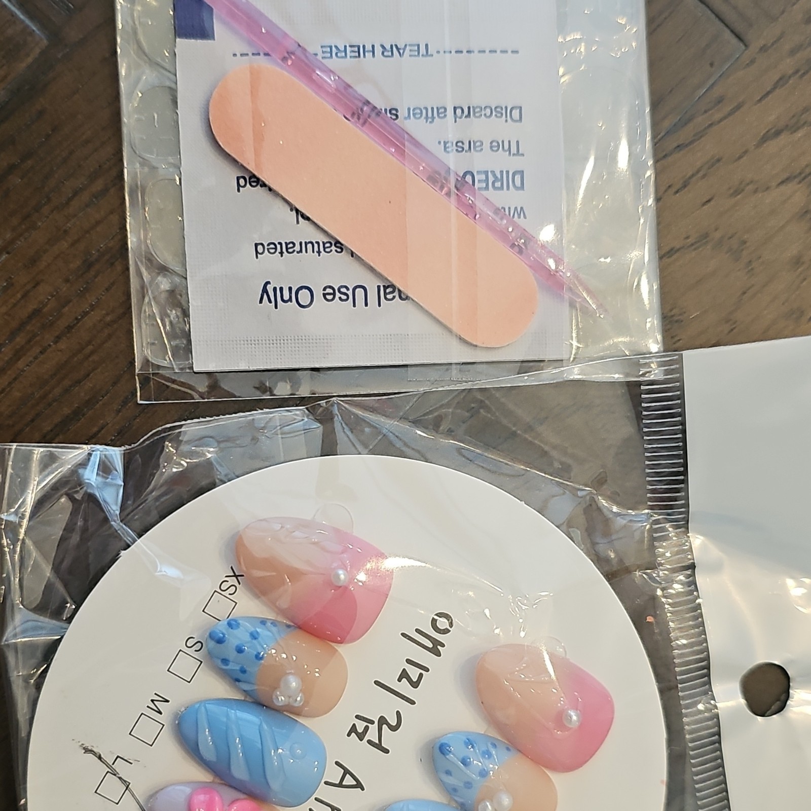 Amilin Press-On Nails Large Oval Full Cover 3D Floral Pink/Blue/Nude