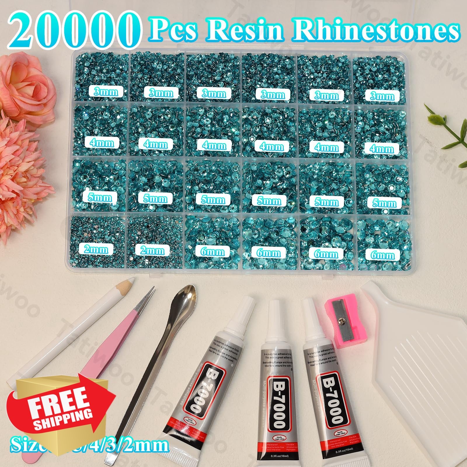 20000pcs Lake Blue Jelly Rhinestones Mix Sizes Flatback Bedazzling Craft