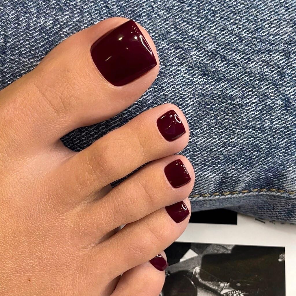 KQueenest Burgundy Red Toe Press on 0.04 Fl Oz (Pack of 24), solid burgundy