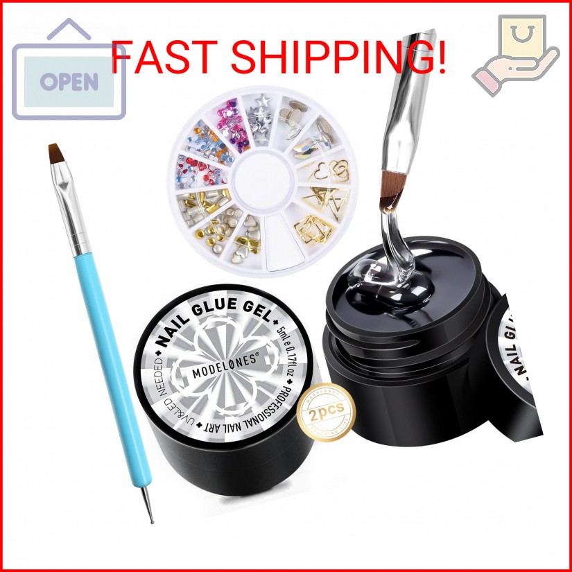 modelones Rhinestone Glue No Wipe Nail Gem Glue Super Strong Adhesive with Nail
