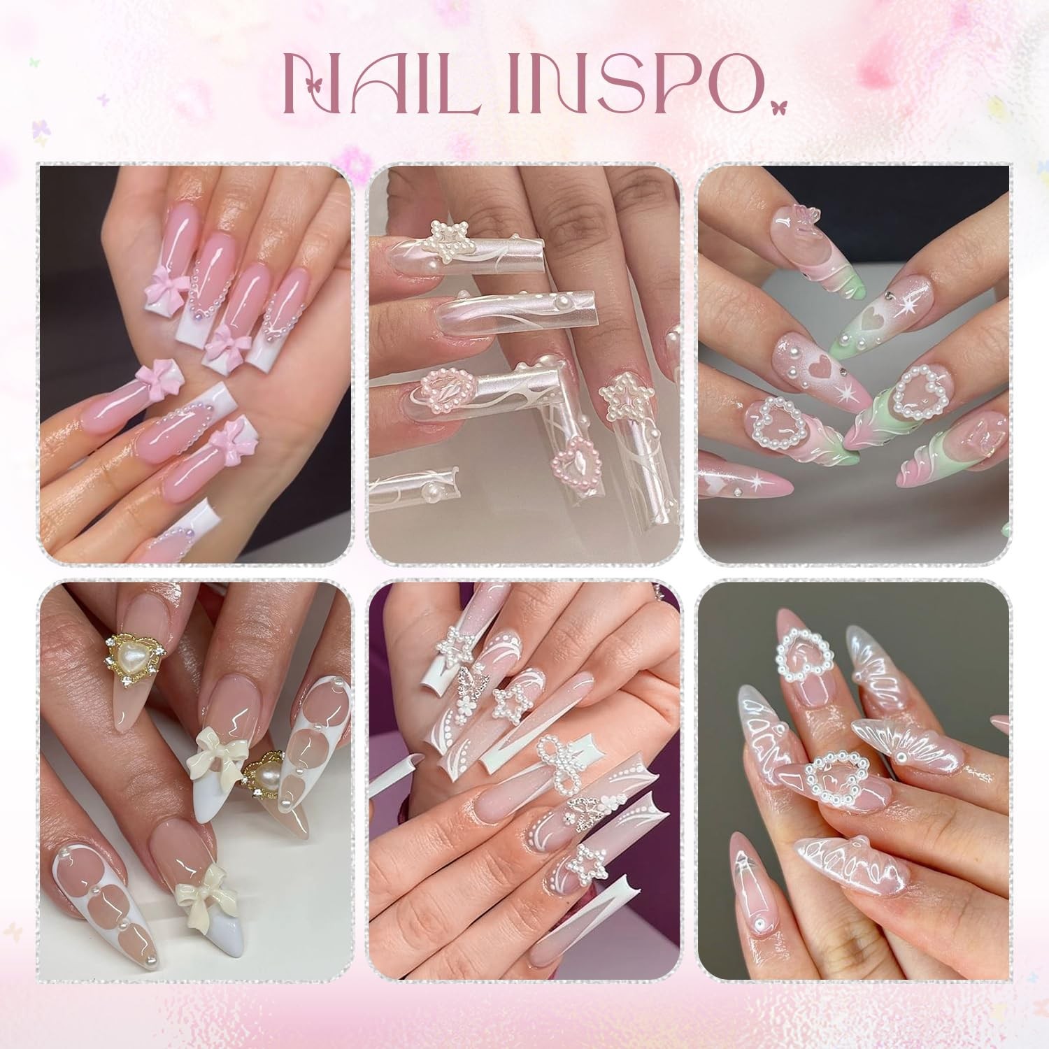 3D Nail Charms and Gems Set 7, 20PCS Chunky Butterfly Charms + 75PCS Coquette…