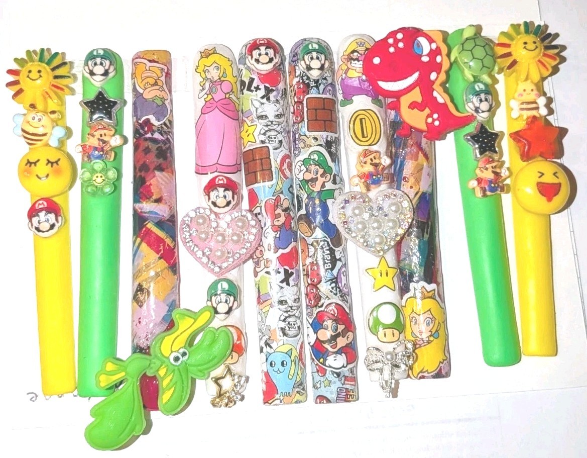 Bright Custom Super Mario Multicolor Decorative 6Xl Press On Nails Sz X-Large