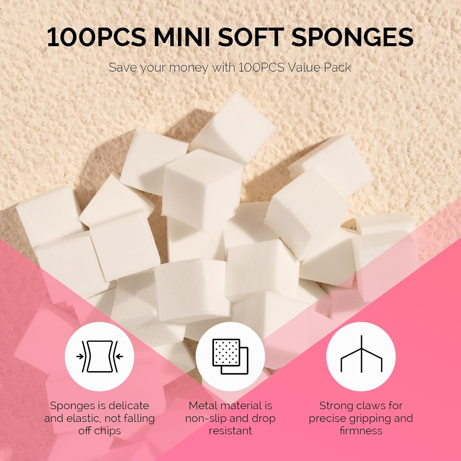 Melodysusie 100Pcs Soft Nail Sponges for Ombre, Nail Art Sponges with Grabbing P