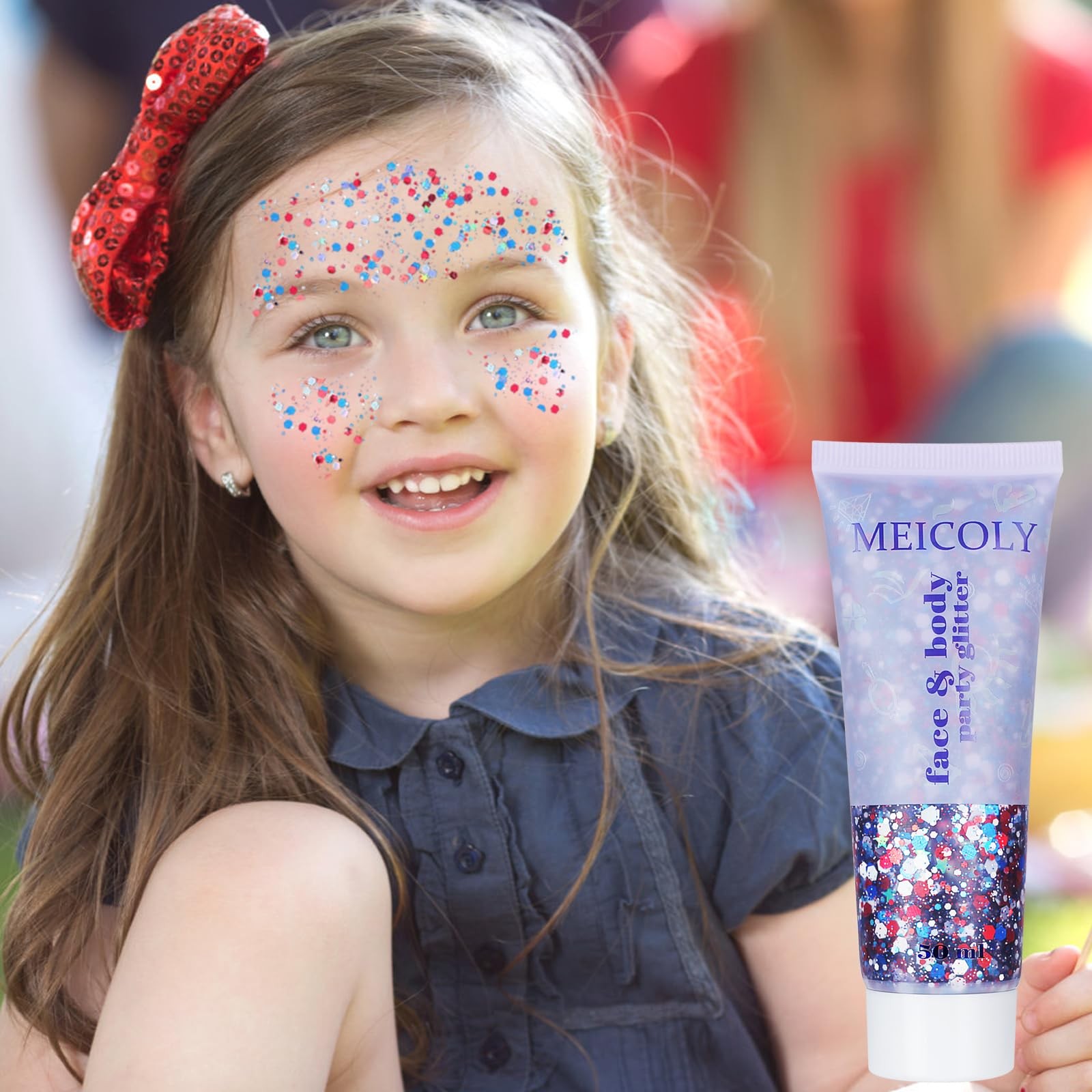 Red White and Blue Face Glitter,4th of July Patriotic Accessories,Star Hair Glit